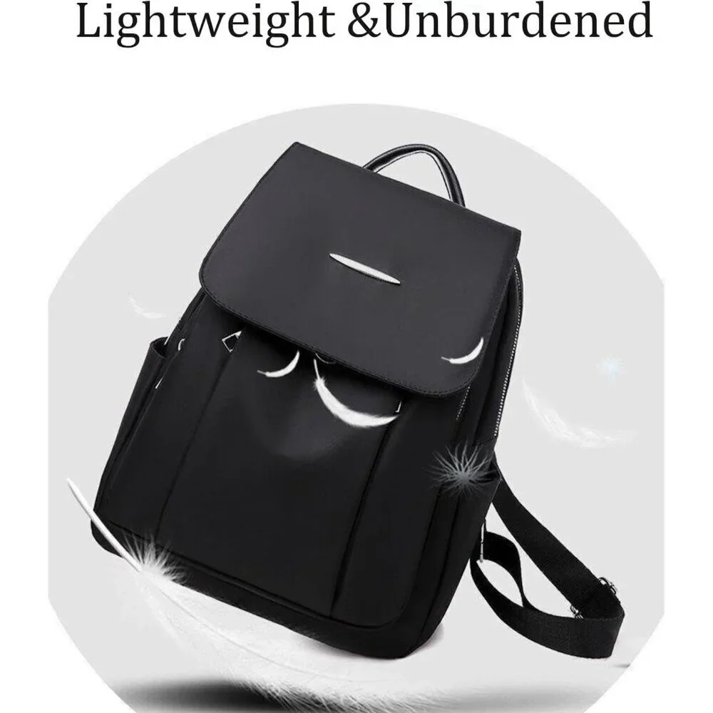 Mini Nylon Backpack for Women Lightweight Travel Purse B Black Small Trendy Bag